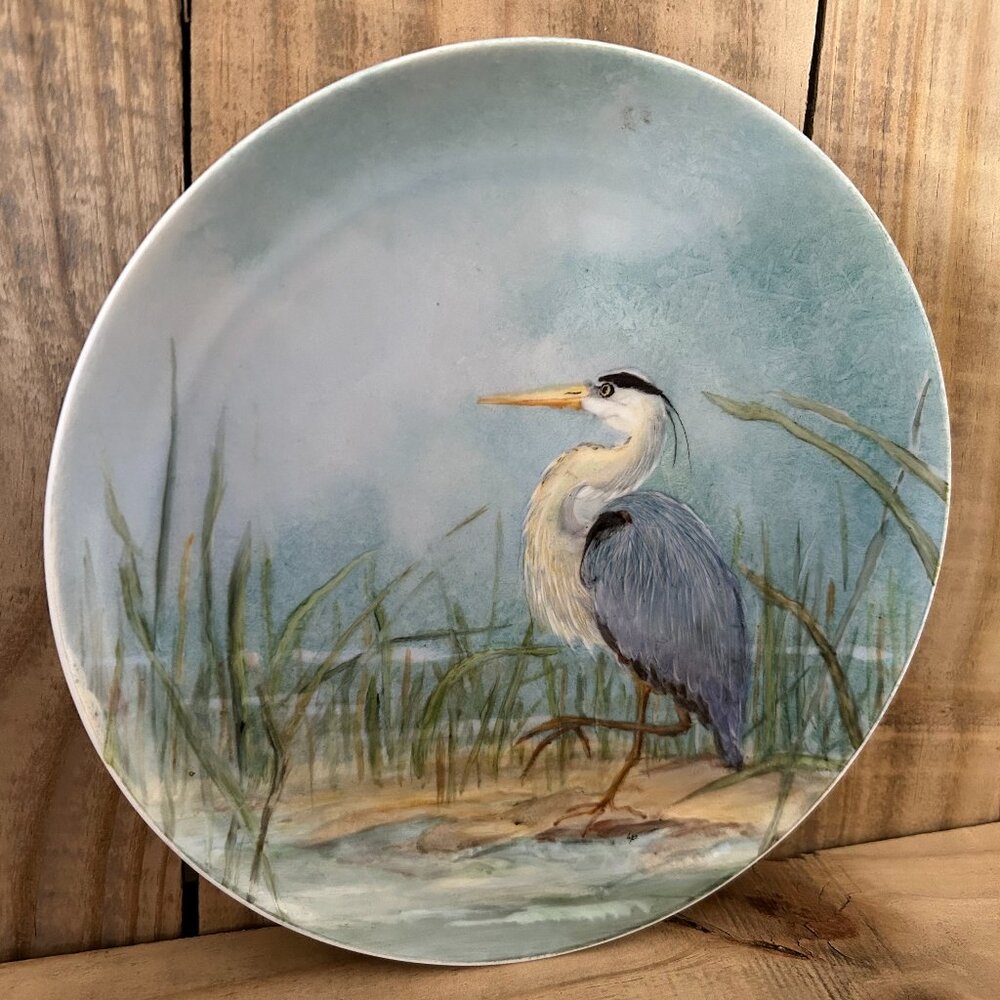 Lynn Patton Heron Themed Oils Hand-Painted Fired-On Porcelain Plate